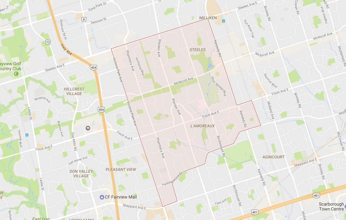 Mapa L'Amoreaux okolí Toronto