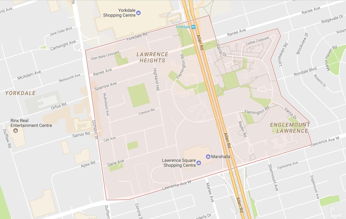Mapa Lawrence Výšky okolí Toronto