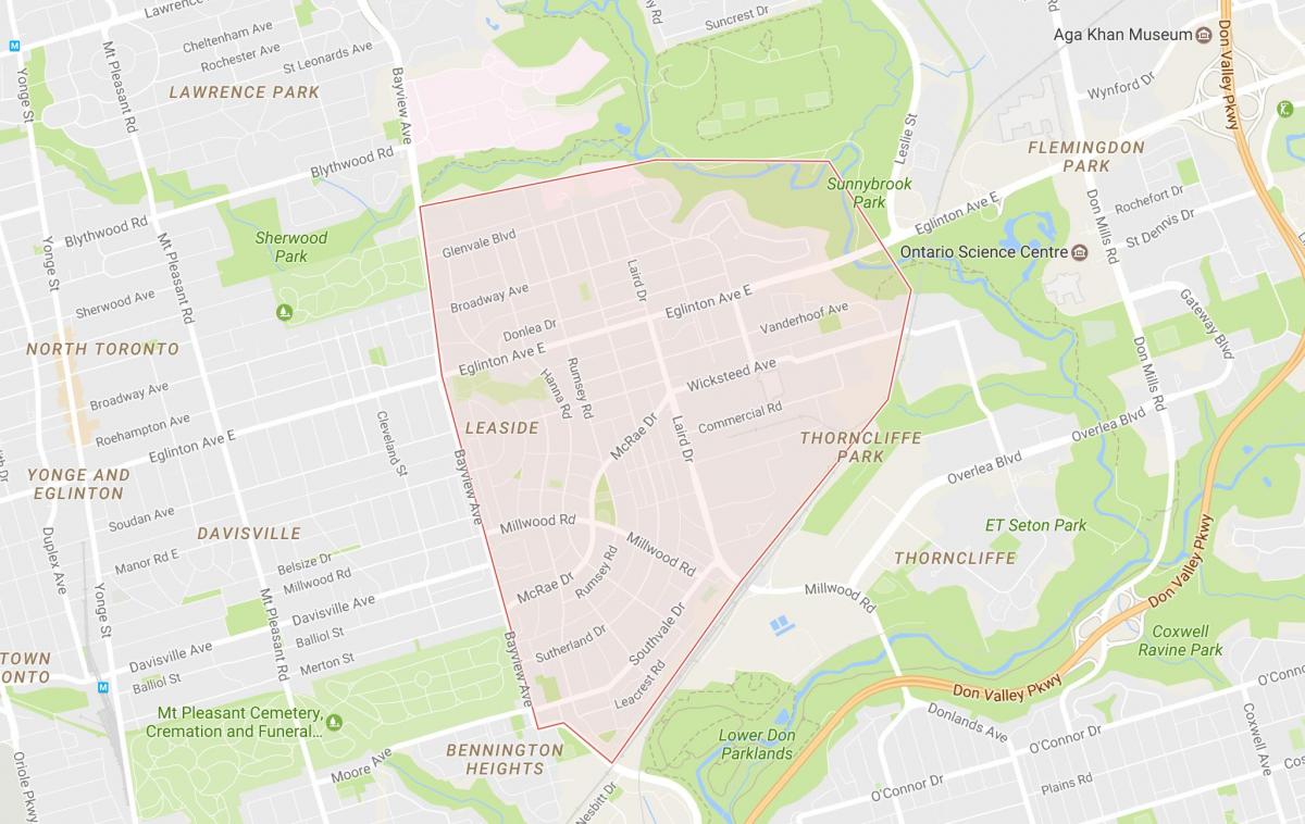 Mapa Leaside okolí Toronto