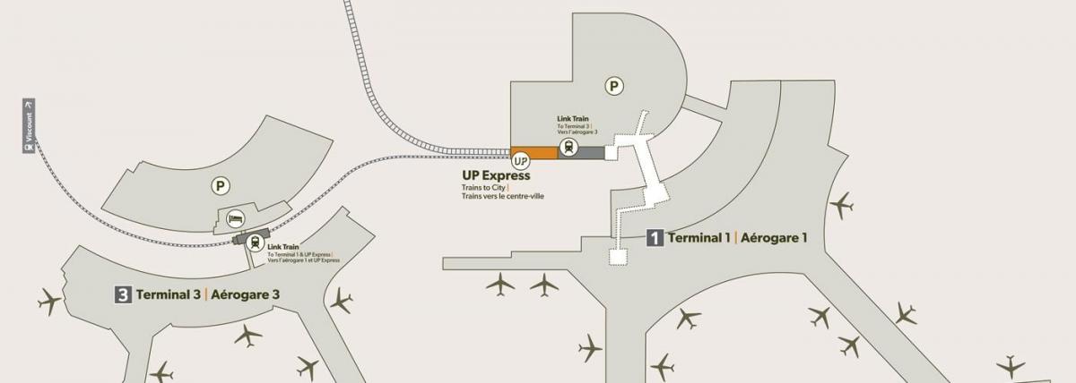 Mapa letisko Pearson vlakovej stanice