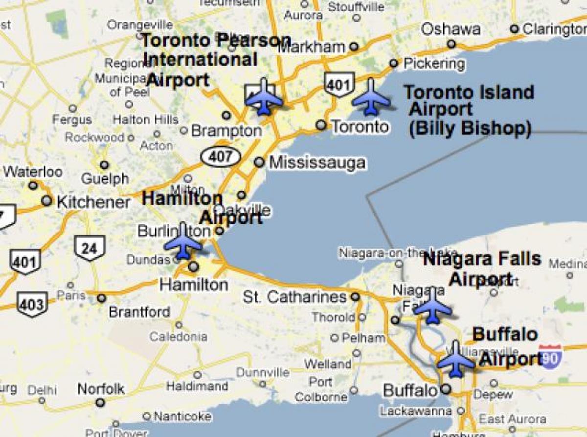 Mapa Letísk v blízkosti Toronto