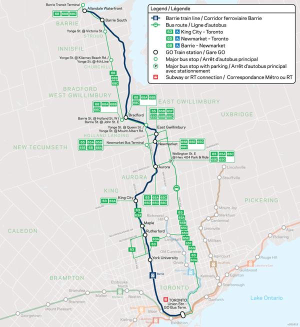 Mapa trate Barrie Ísť Tranzit