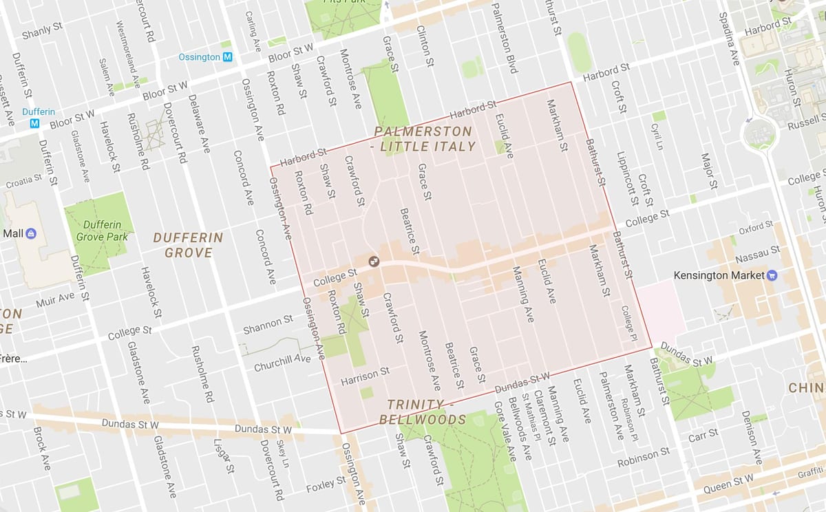 Mapa Little Italy okolí Toronto