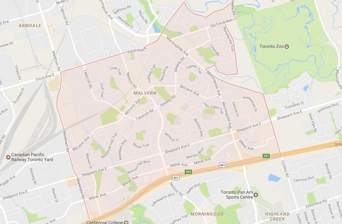 Mapa Malvern okolí Toronto