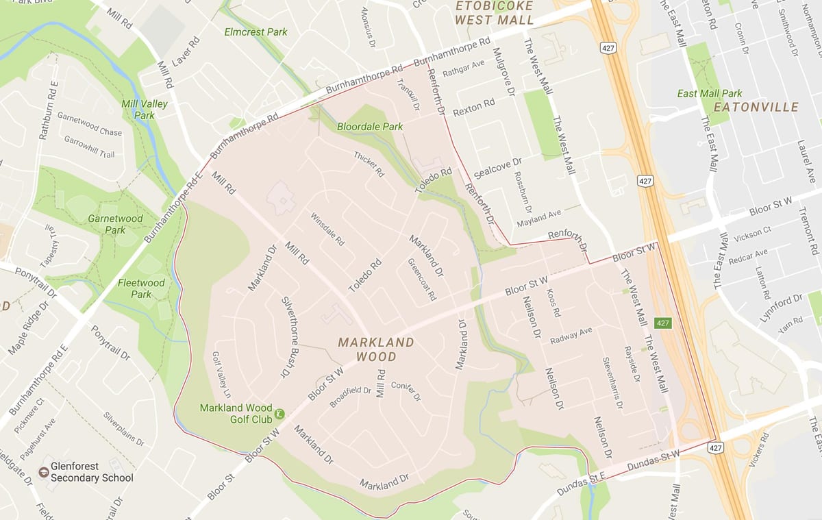 Mapa Markland Dreva okolí Toronto