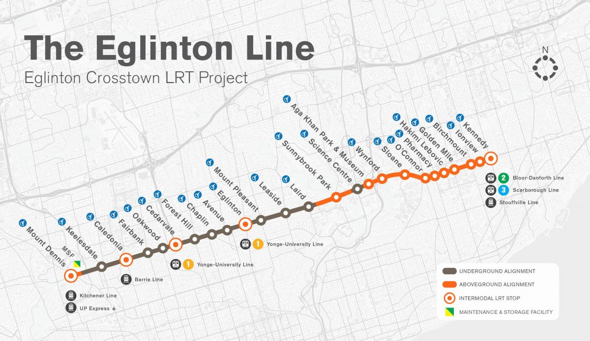 Mapa metro Toronto Eglinton line projekt