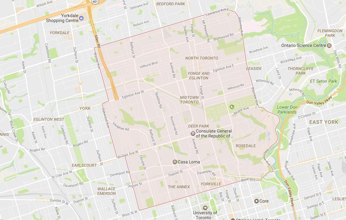 Mapa Midtown okolí Toronto