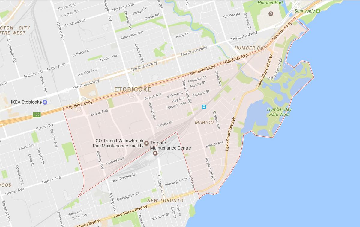Mapa Mimico okolí Toronto