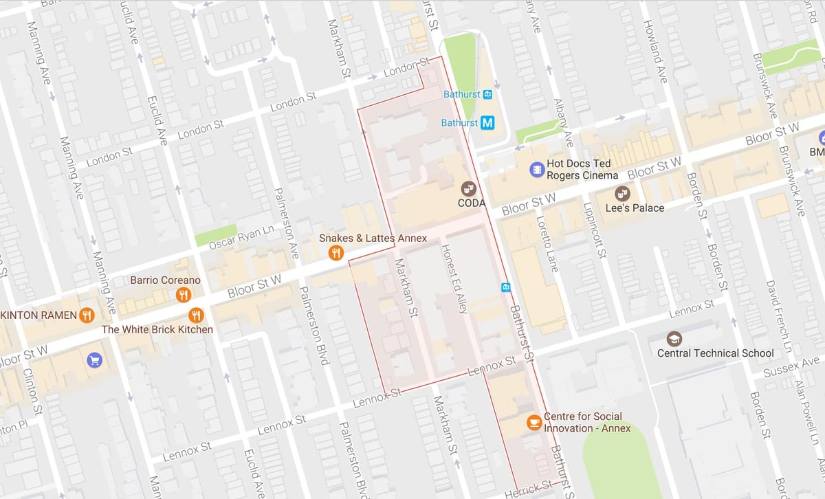 Mapa Mirvish Obce okolí Toronto