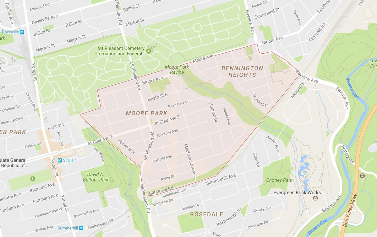 Mapa Moore Park okolí Toronto