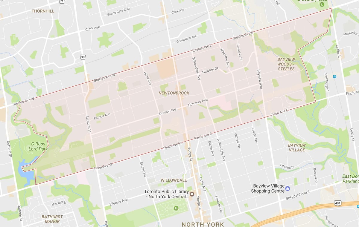 Mapa Newtonbrook okolí Toronto