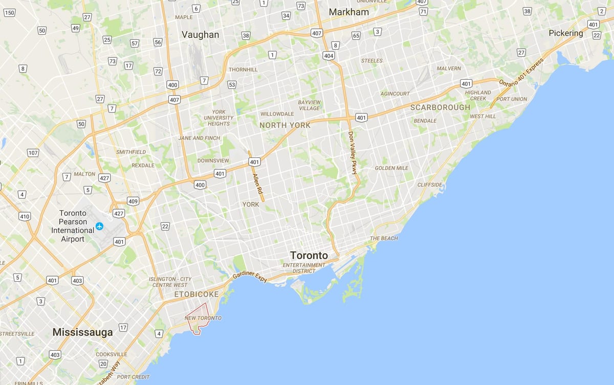 Mapa Nových Toronto okres Toronto