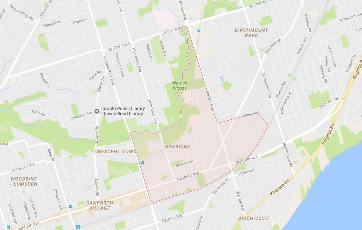 Mapa Oakridge okolí Toronto