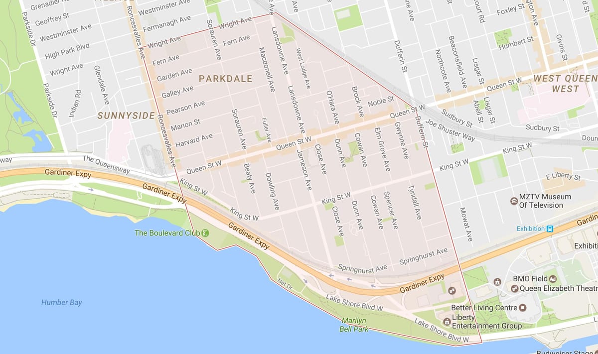 Mapa Parkdale okolí Toronto