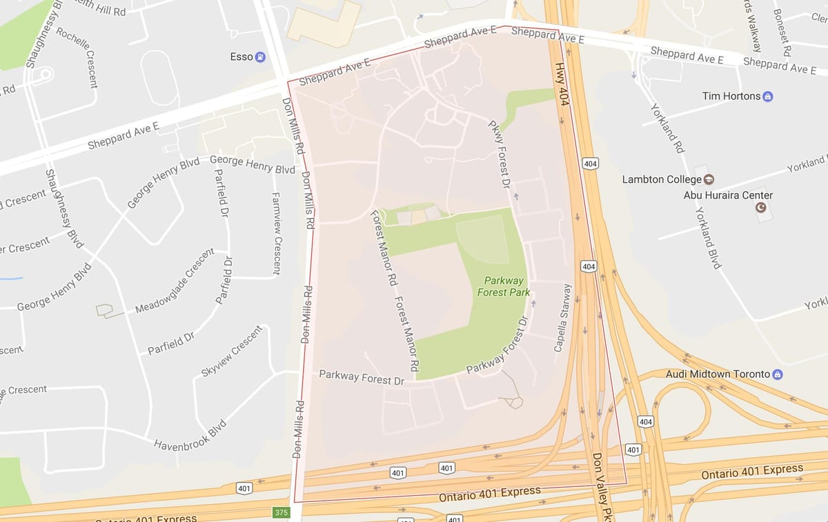Mapa Diaľnice Lese štvrti Toronto