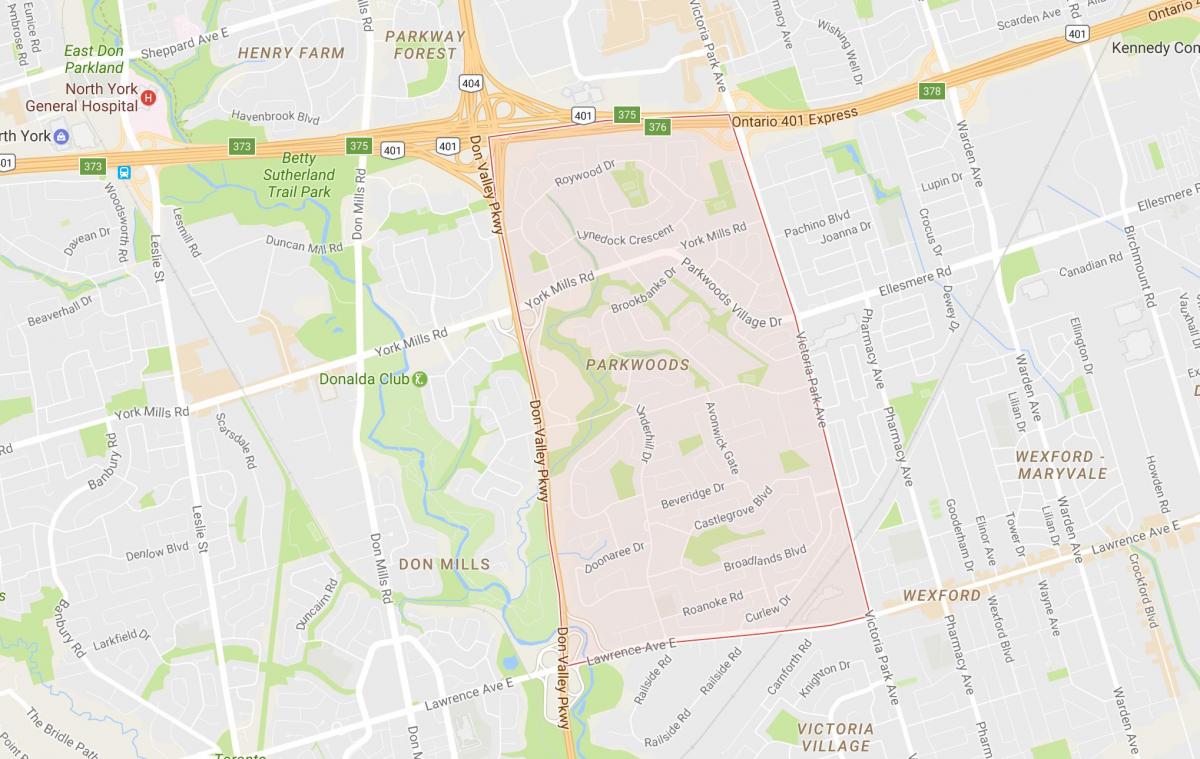 Mapa Parkwoods okolí Toronto