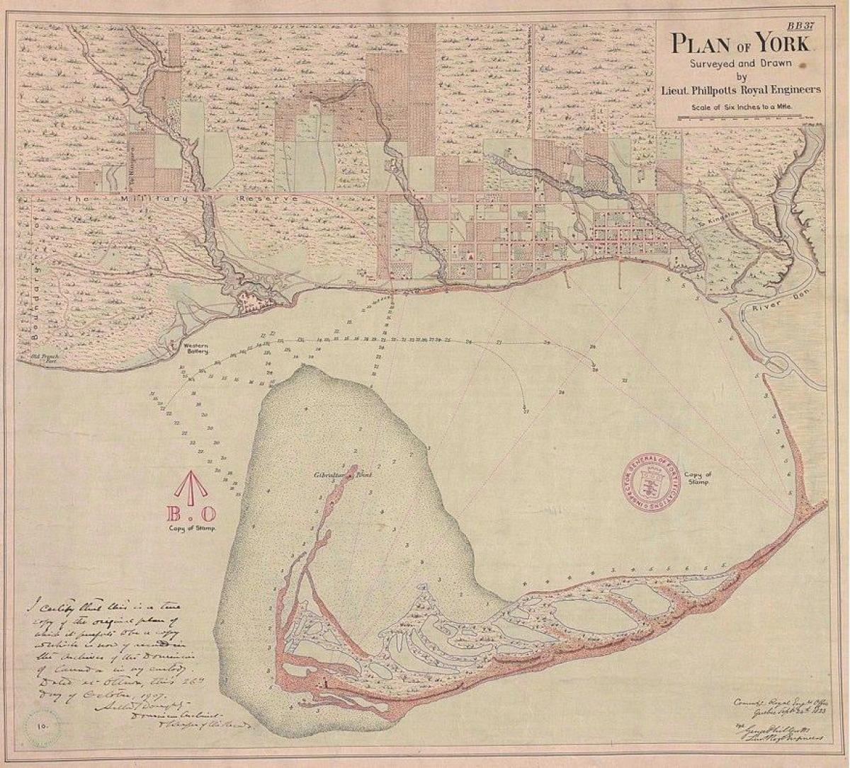 Mapa pozemkov Yorku Toronto 1787-1884