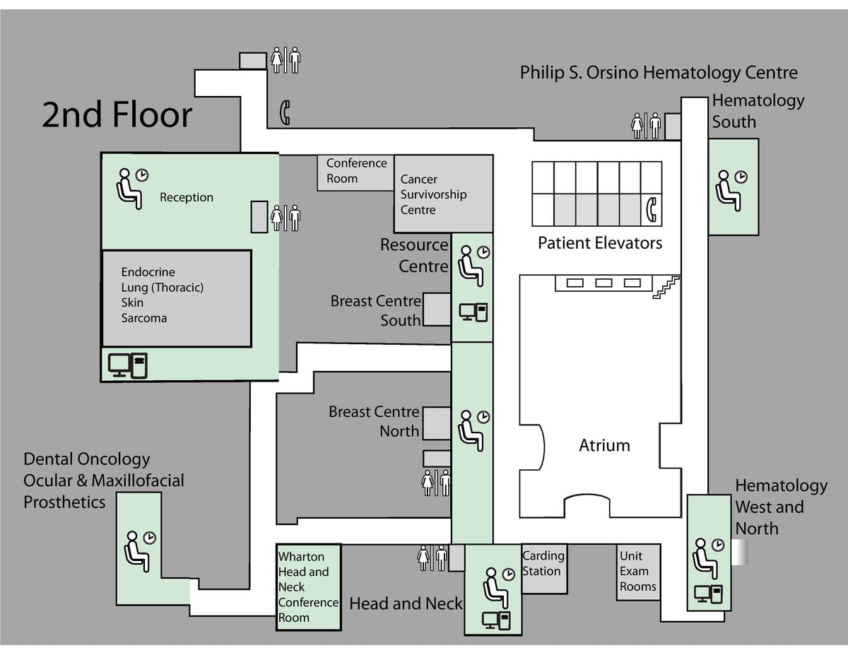 Mapa Princezná Margaret Cancer Centre Toronto 2. poschodie