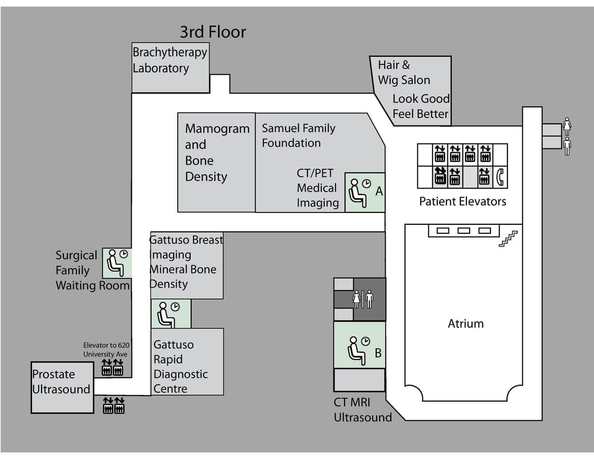 Mapa Princezná Margaret Cancer Centre Toronto 3. poschodie