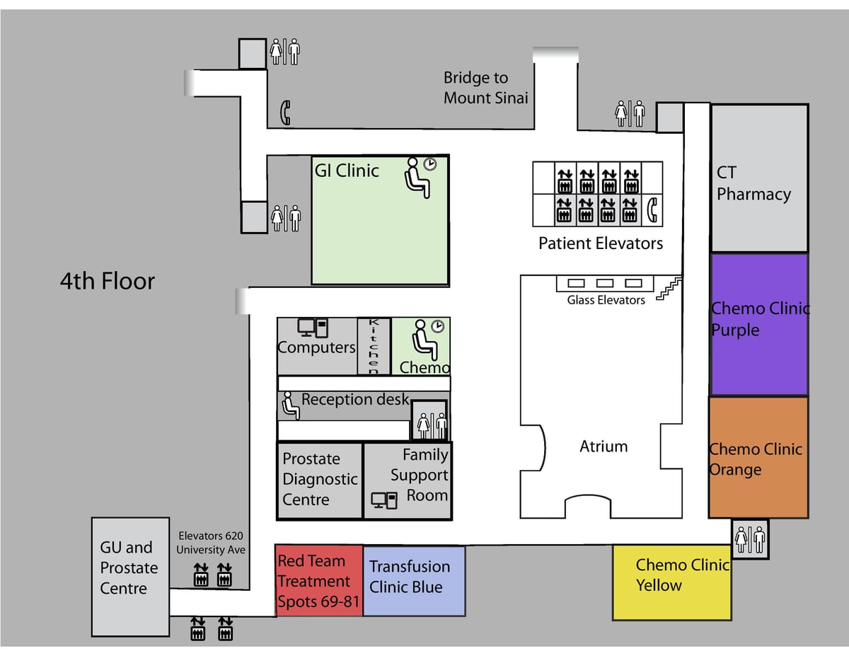 Mapa Princezná Margaret Cancer Centre Toronto 4. poschodie