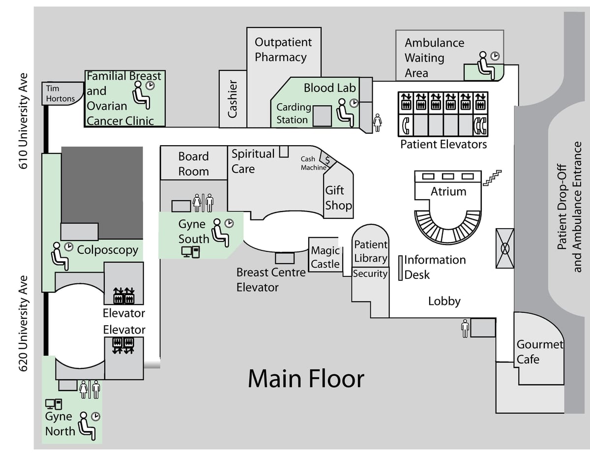 Mapa Princezná Margaret Cancer Centre Toronto prízemie