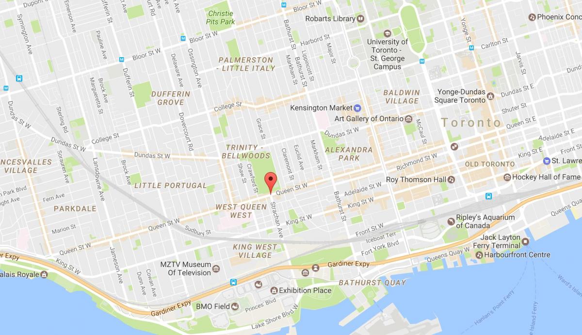 Mapa Queen Street West okolí Toronto