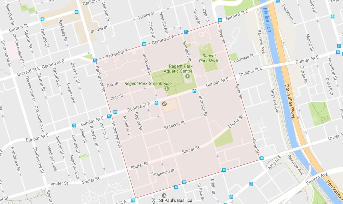 Mapa Regent Park okolí Toronto