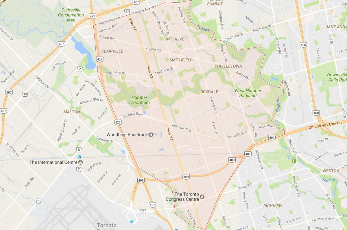 Mapa Rexdale okolí Toronto