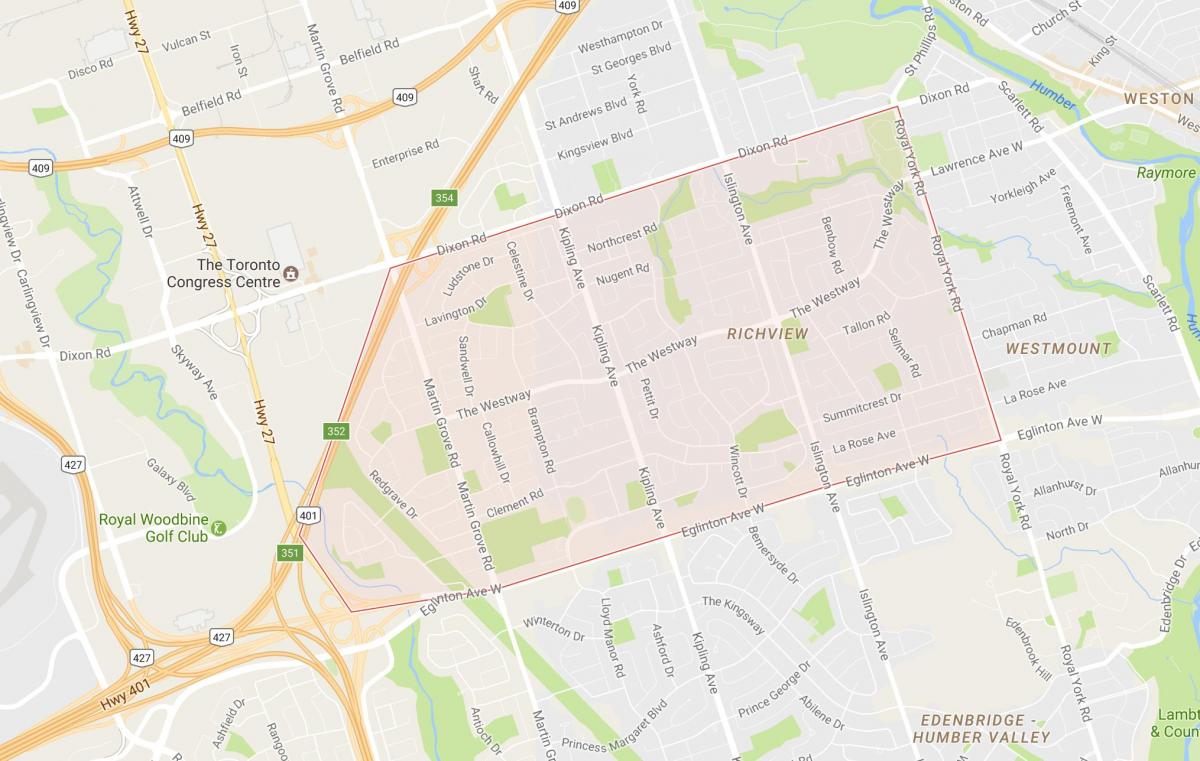 Mapa Richview okolí Toronto