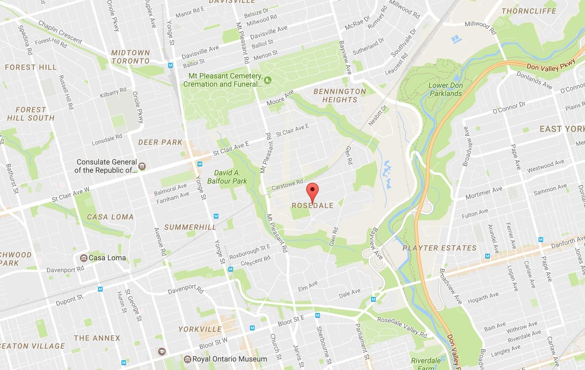 Mapa Rosedale okolí Toronto