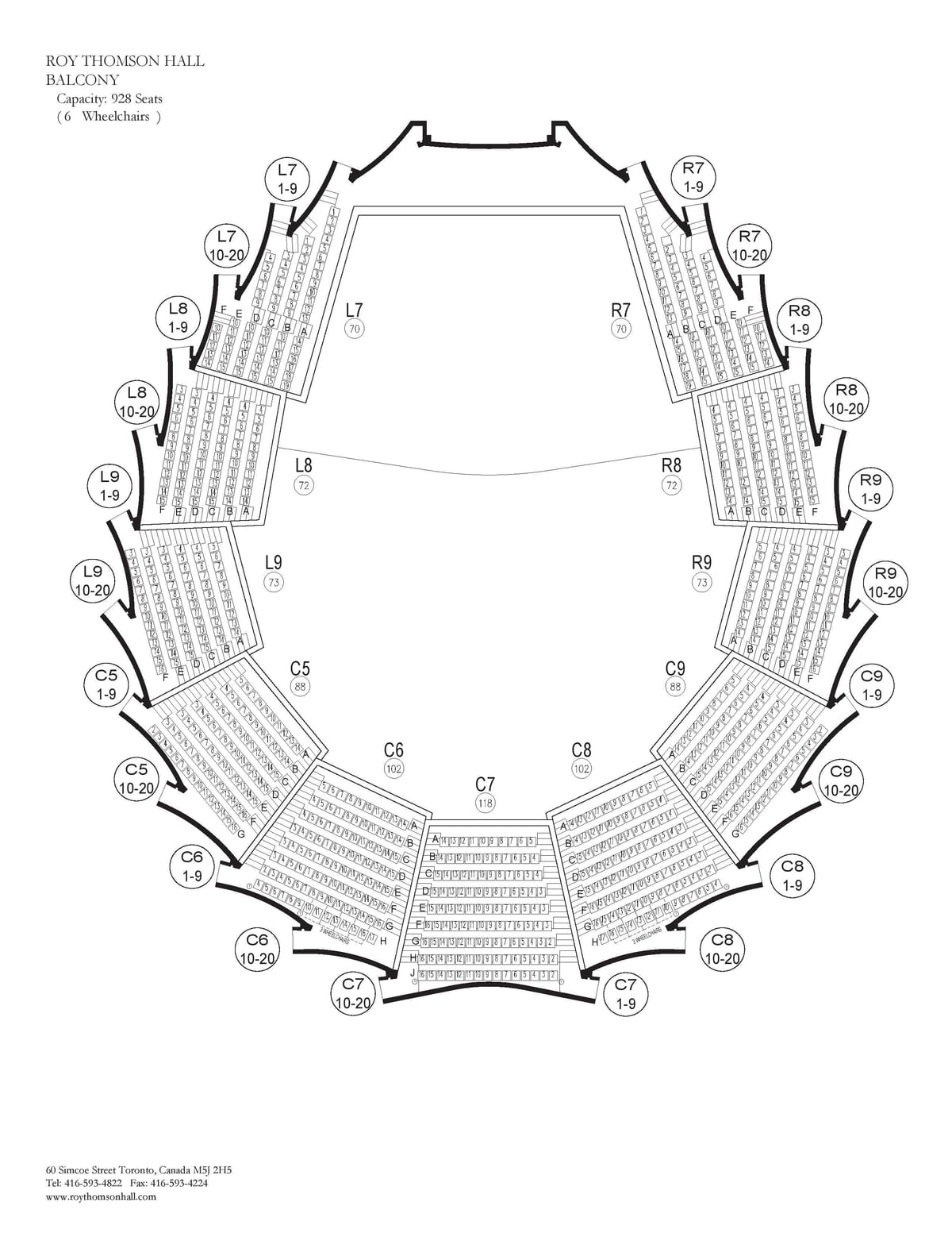 Mapa Roy Thomson Hall balkón Toronto