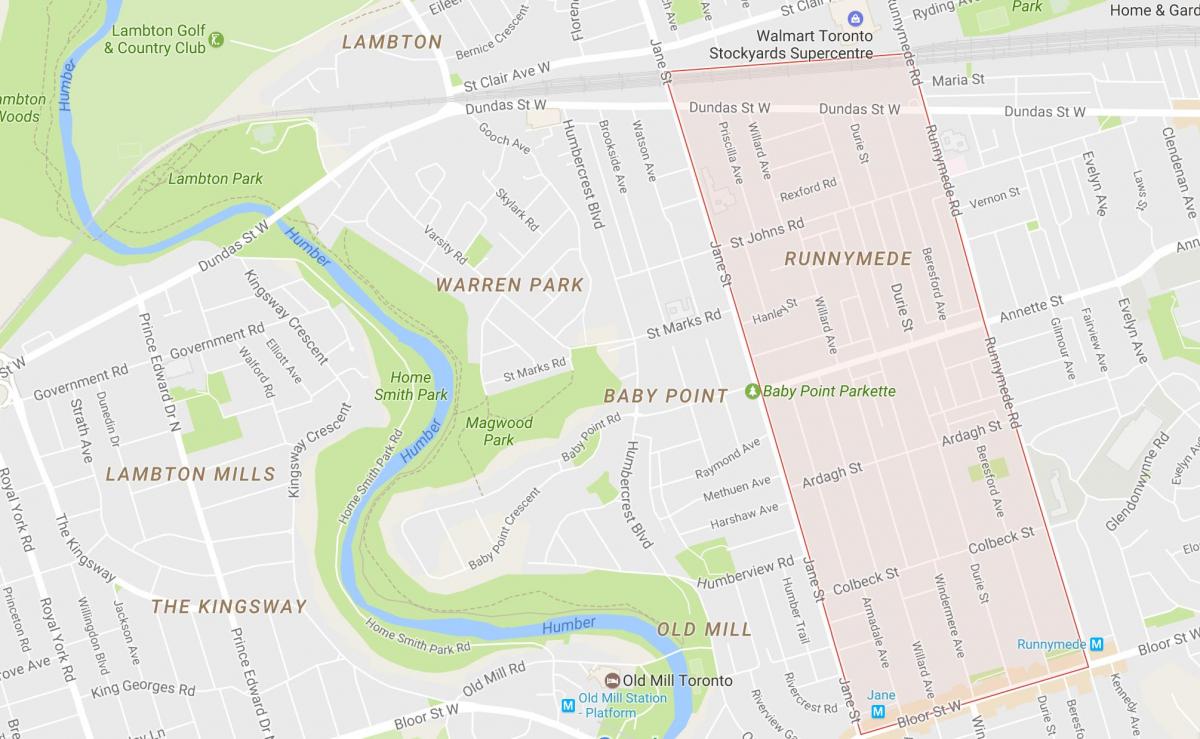 Mapa Runnymede okolí Toronto