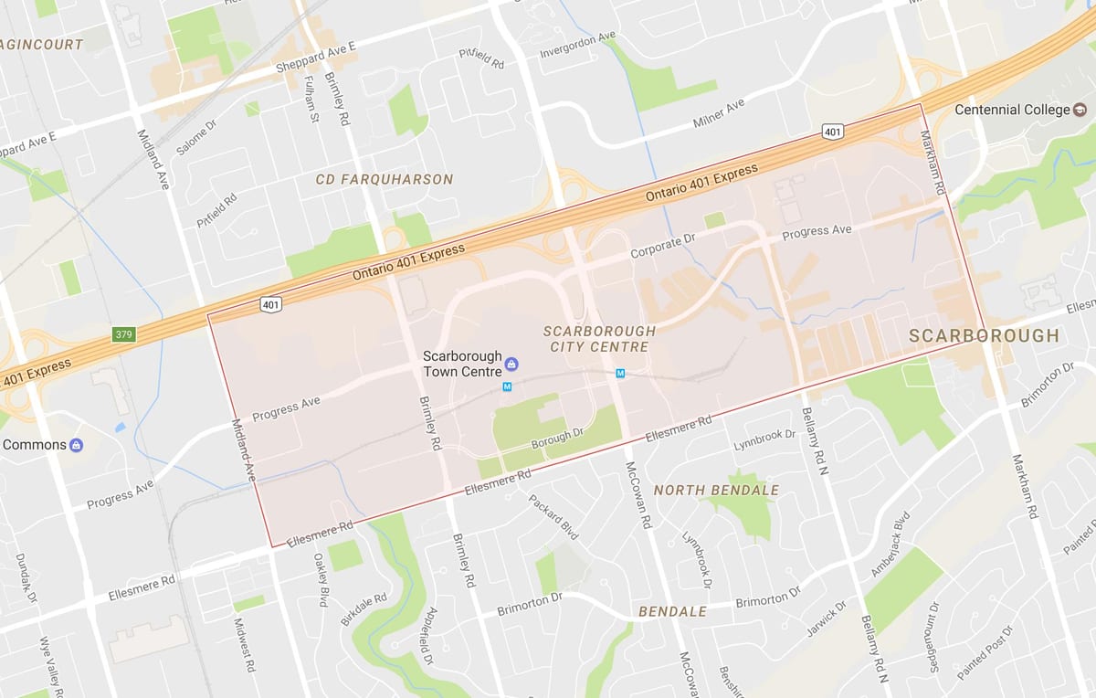 Mapa Scarborough Centre Mesta okolí Toronto
