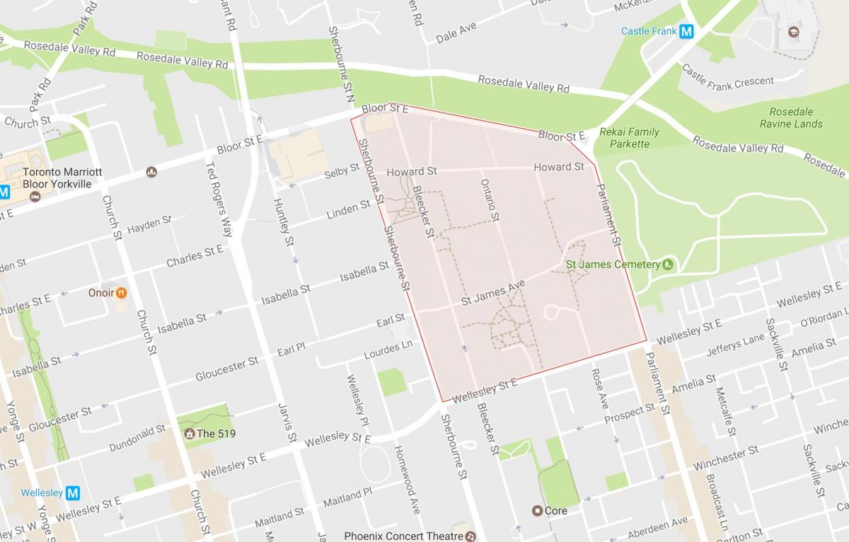 Mapa, St. James okolí Mesta Toronto