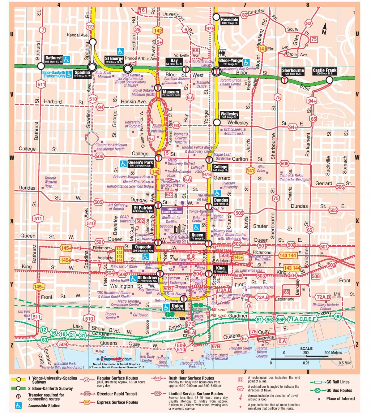 Mapa stanice Metra centre mesta Toronto