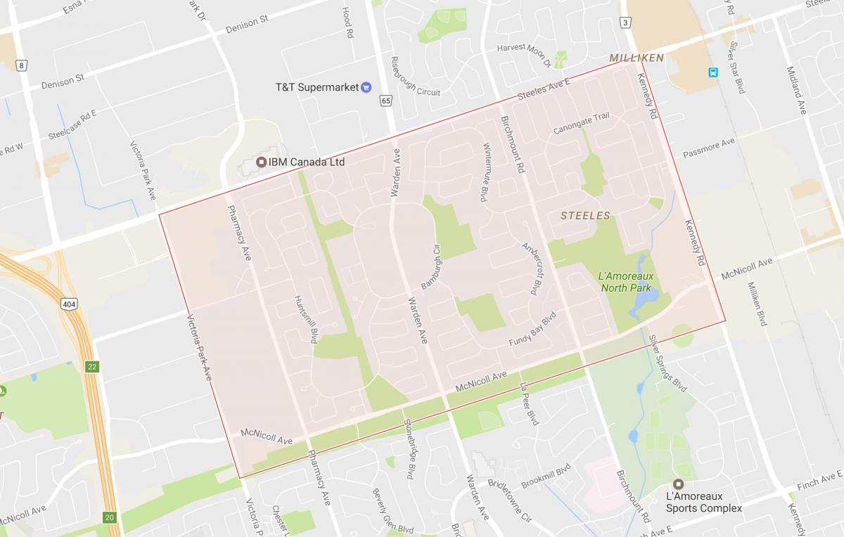 Mapa Steeles okolí Toronto