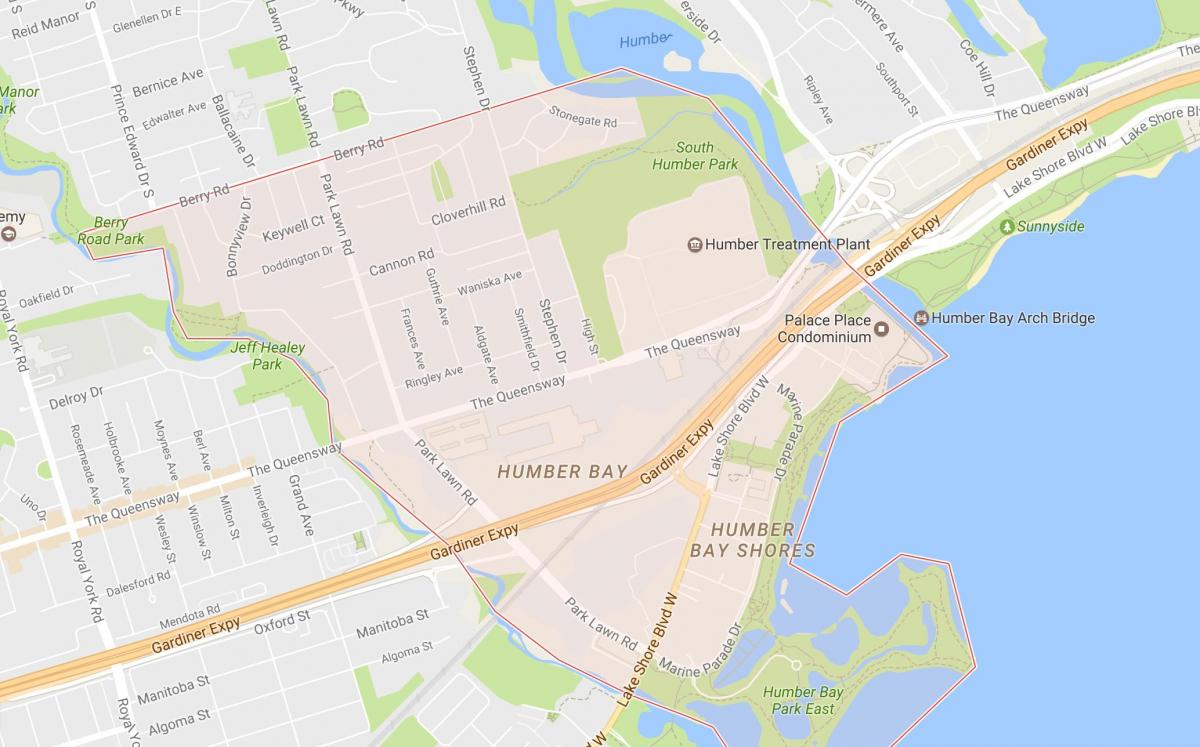 Mapa Stonegate-Queensway štvrti štvrti Toronto