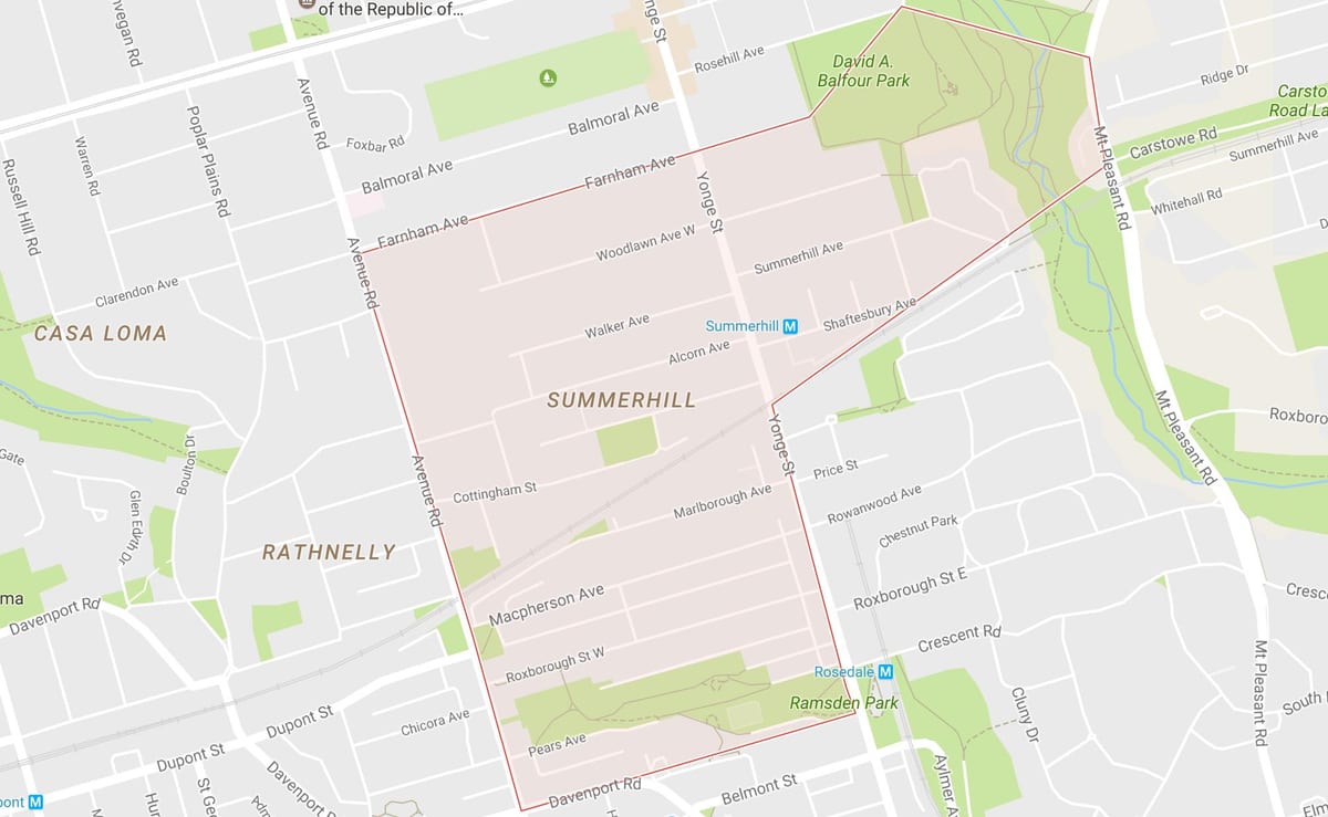Mapa Summerhill okolí Toronto