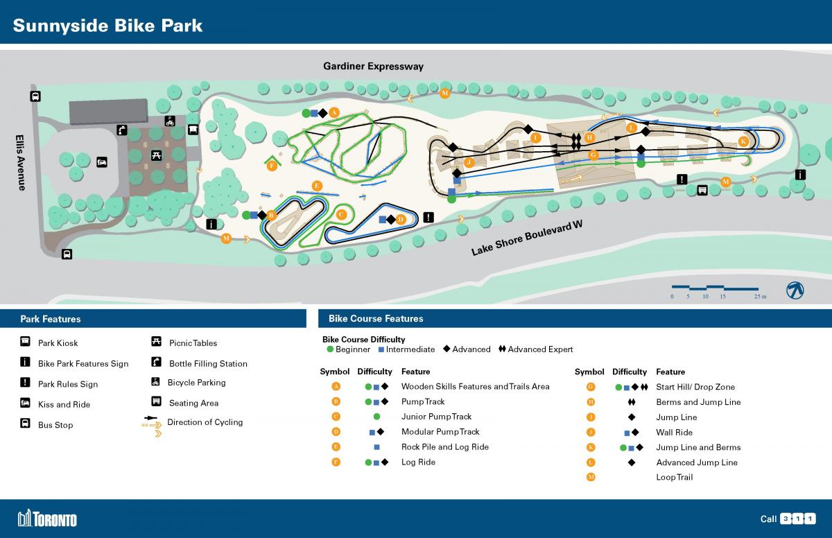 Mapa Sunnyside Bike Park Toronto