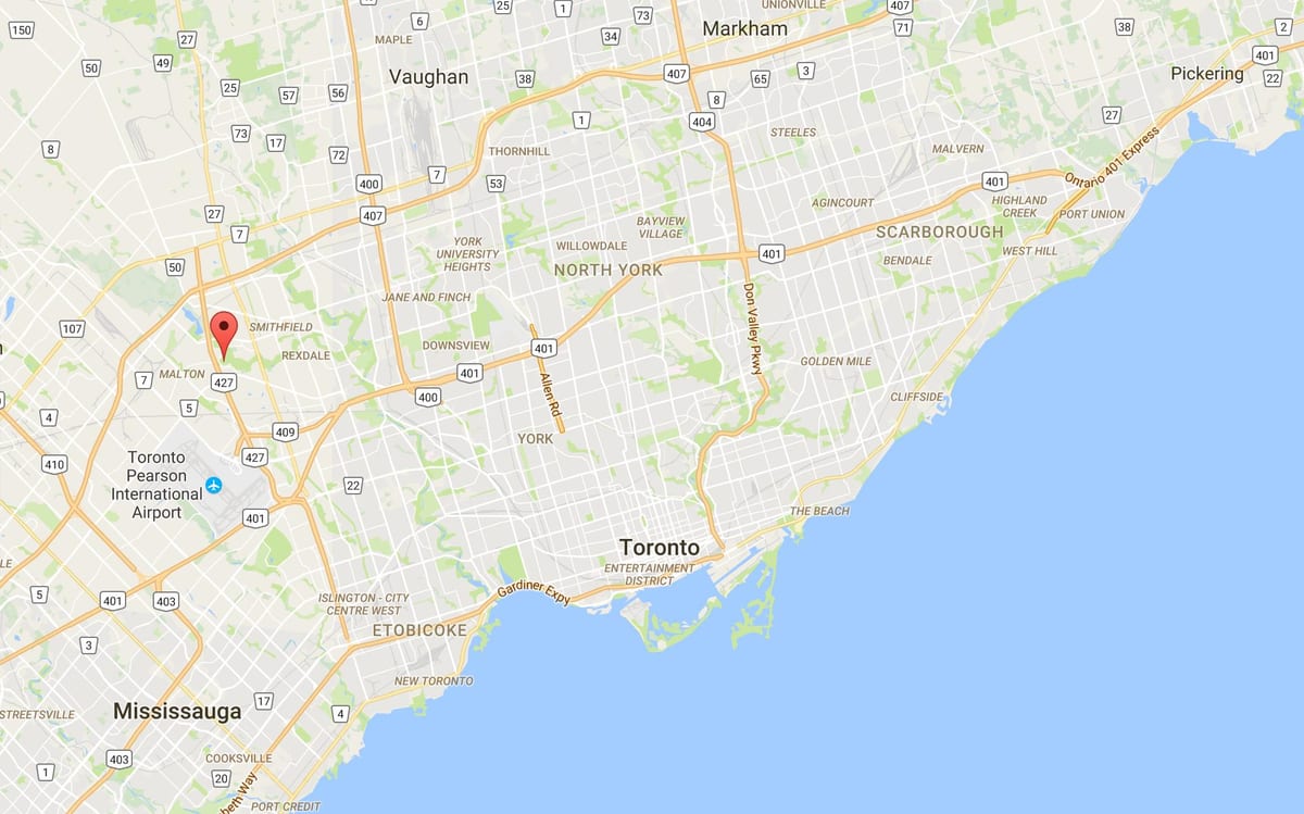 Mapa Susedstve okresného Toronto