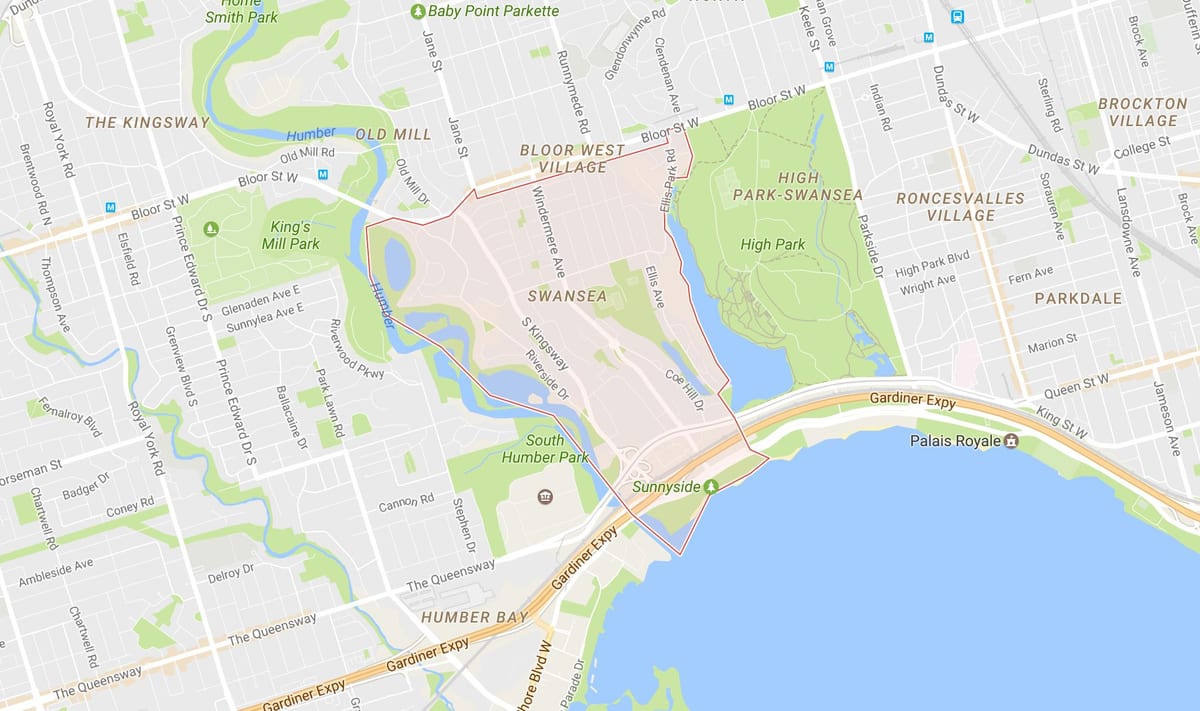 Mapa Swansea okolí Toronto