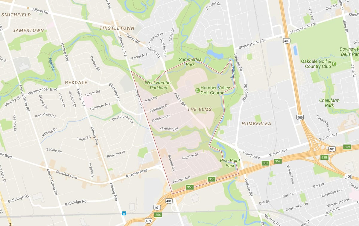 Mapa Elms okolí Toronto