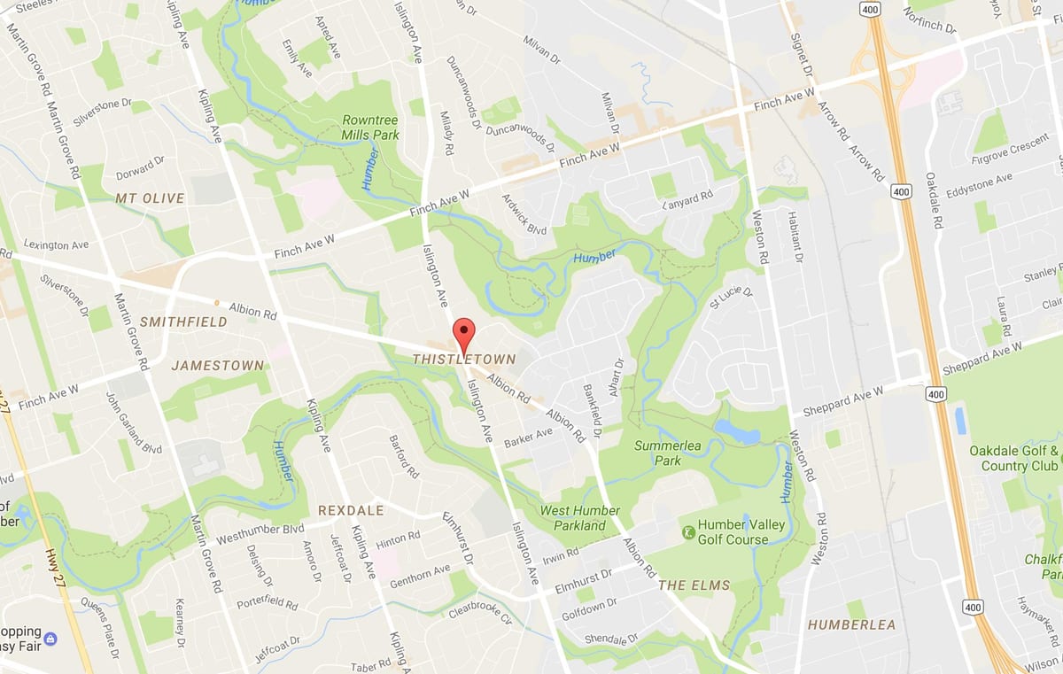 Mapa Thistletownneighbourhood okolí Toronto