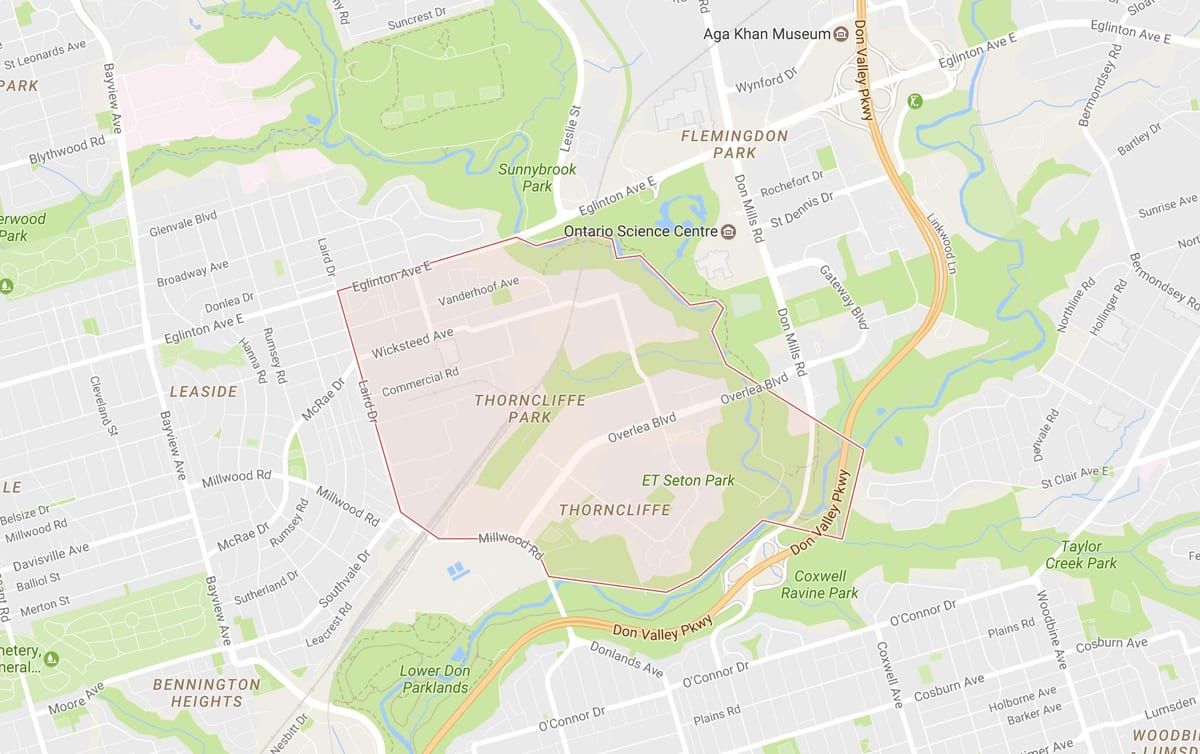 Mapa Thorncliffe Park okolí Toronto