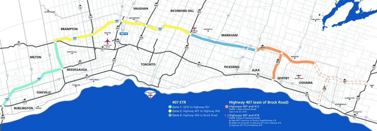 Mapu Toronto diaľnici 407
