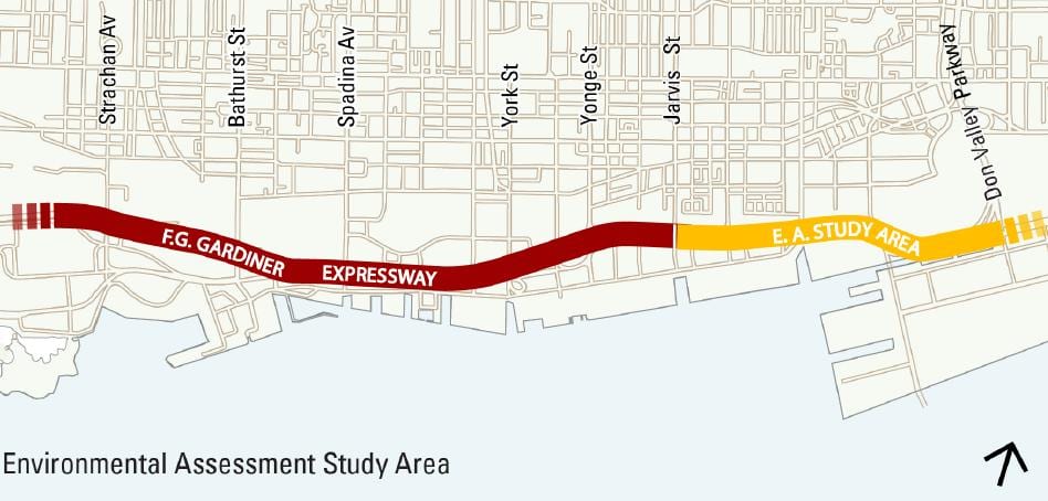 Mapu Toronto gardiner rýchlostnú cestu