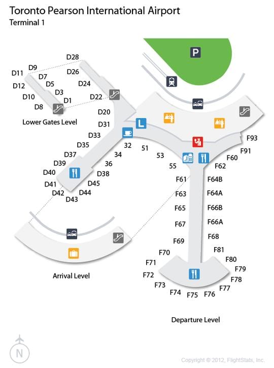 Mapu Toronto Pearson airport príchodu a odchodu úrovni
