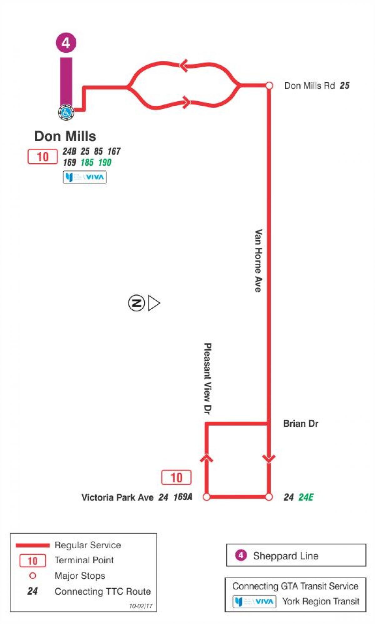 Mapa TTC 10 Van Horných autobusová zastávka Toronto