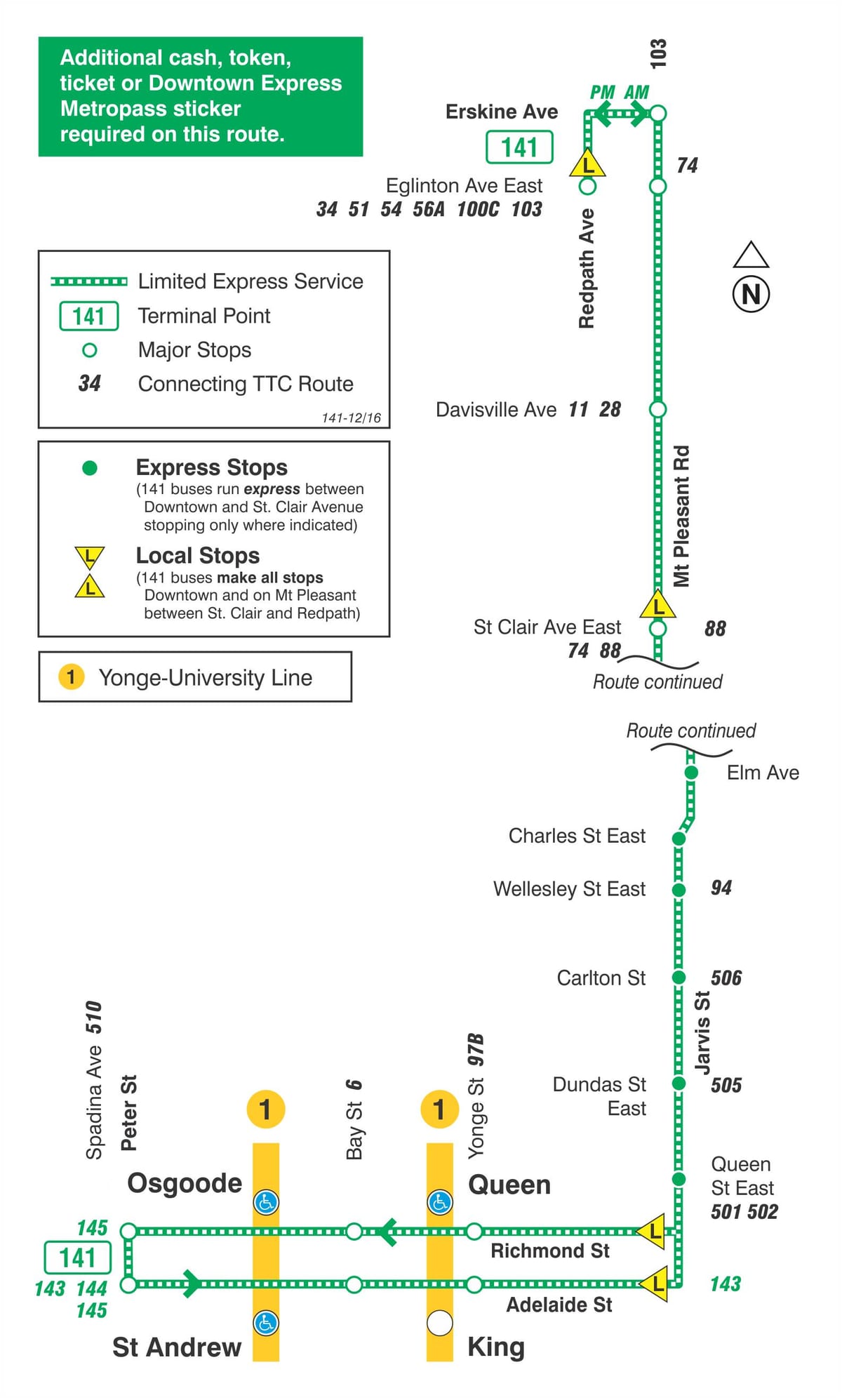Mapa TTC 141 Downtown / Mt Príjemné Express autobusová zastávka Toronto