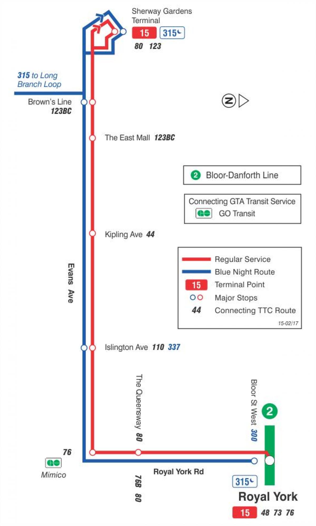 Mapa TTC 15 Evans autobusová zastávka Toronto